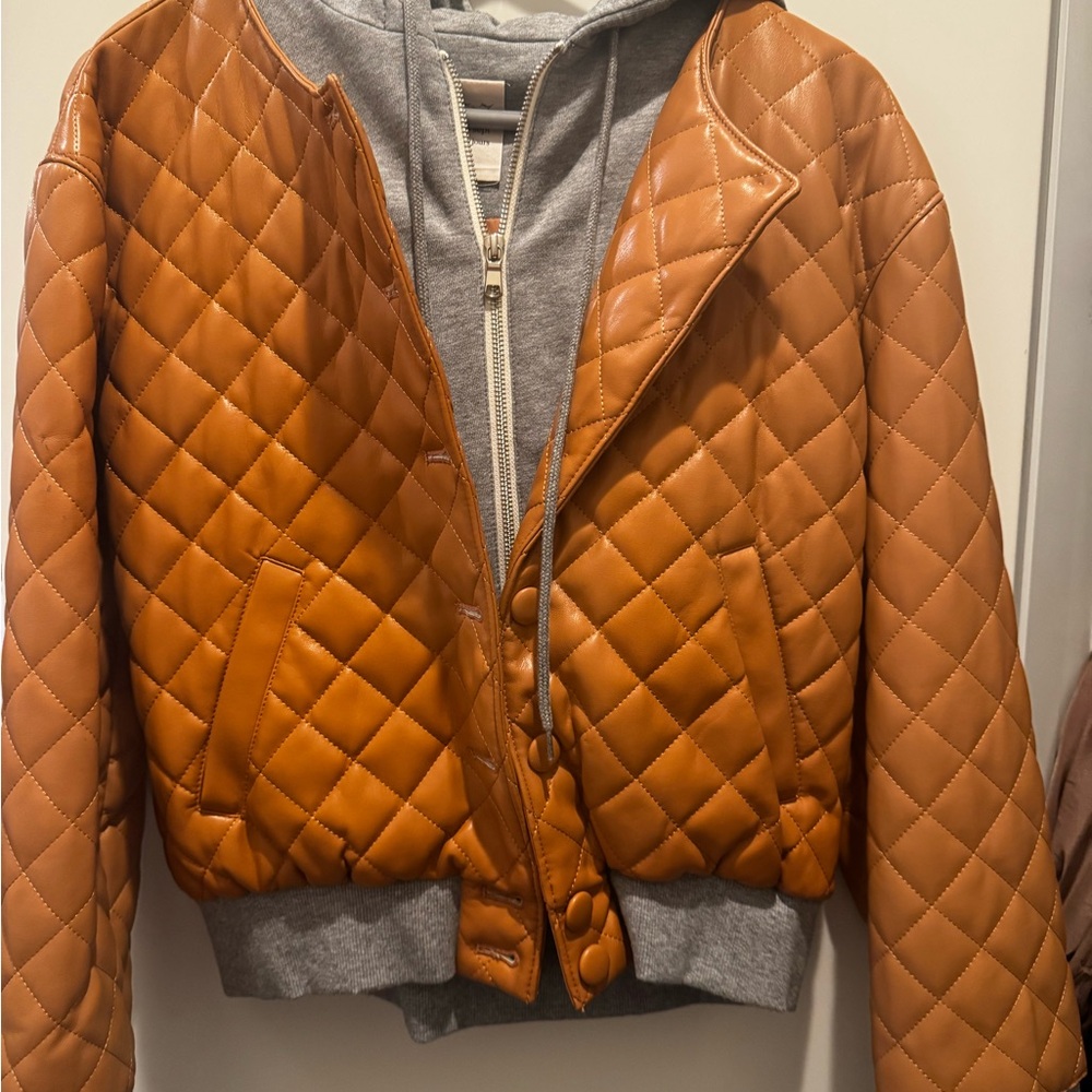 Quilted Leather Jacket - Brown